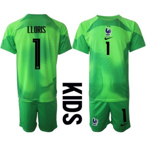 Frankrig Hugo Lloris #1 Målmand Udebanesæt Børn VM 2022 Kort ærmer (+ korte bukser)